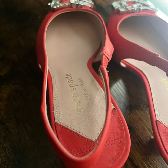 Kate Spade Renata Red Kitten Heels with Crystal Accents - Picture 9 of 12